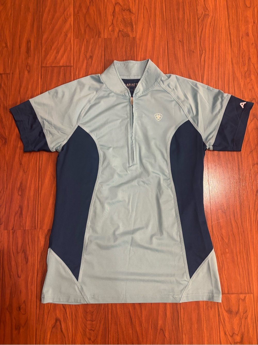 Ariat Sky Blue Navy Short Sleeve Quarter-Zip Riding Polo AriatTek Womens Medium